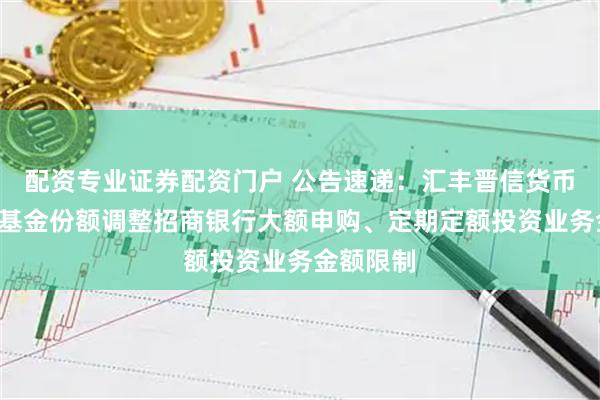 配资专业证券配资门户 公告速递：汇丰晋信货币基金B级基金份额调整招商银行大额申购、定期定额投资业务金额限制