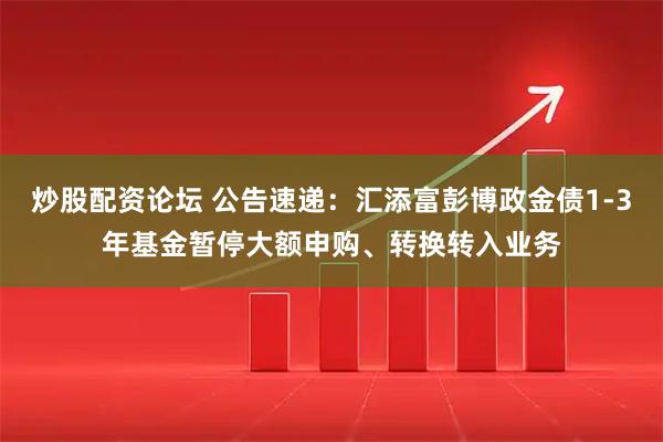 炒股配资论坛 公告速递：汇添富彭博政金债1-3年基金暂停大额申购、转换转入业务